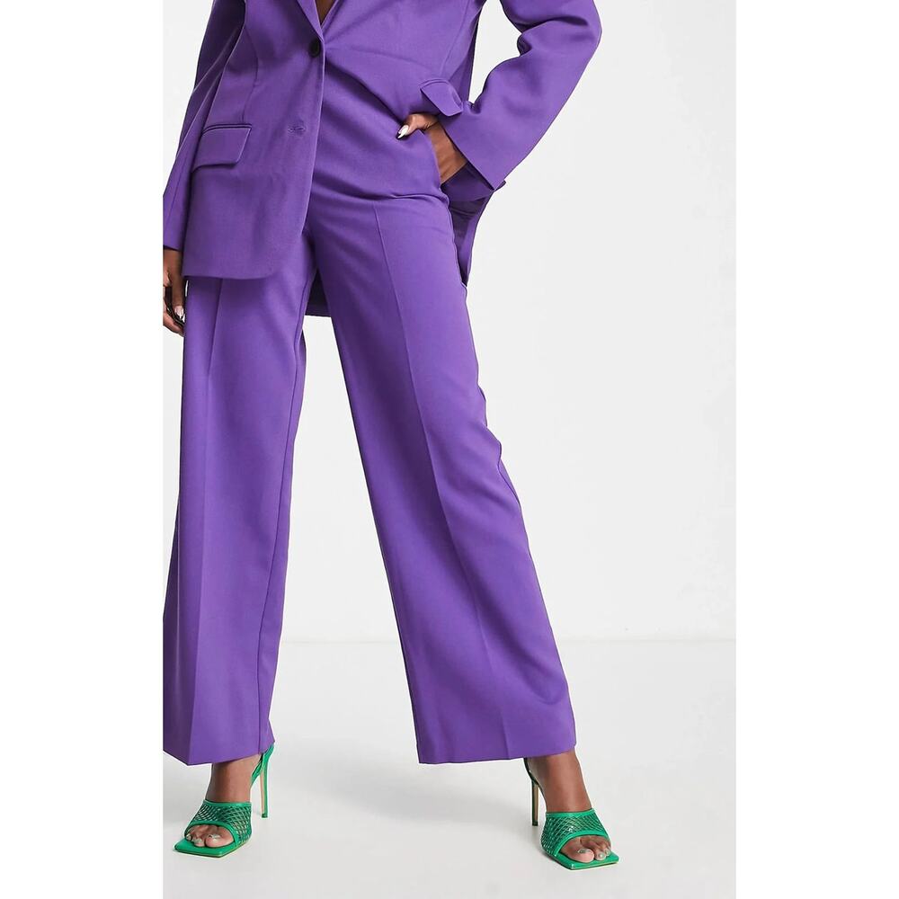 Asos Design Relaxed Wide Leg Flare Suit Trousers Purple Size 4 Petite